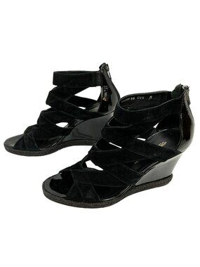 Donald J Pliner Malery Strappy Wedge Patent Leather Suede Sandals Womens 8 Black